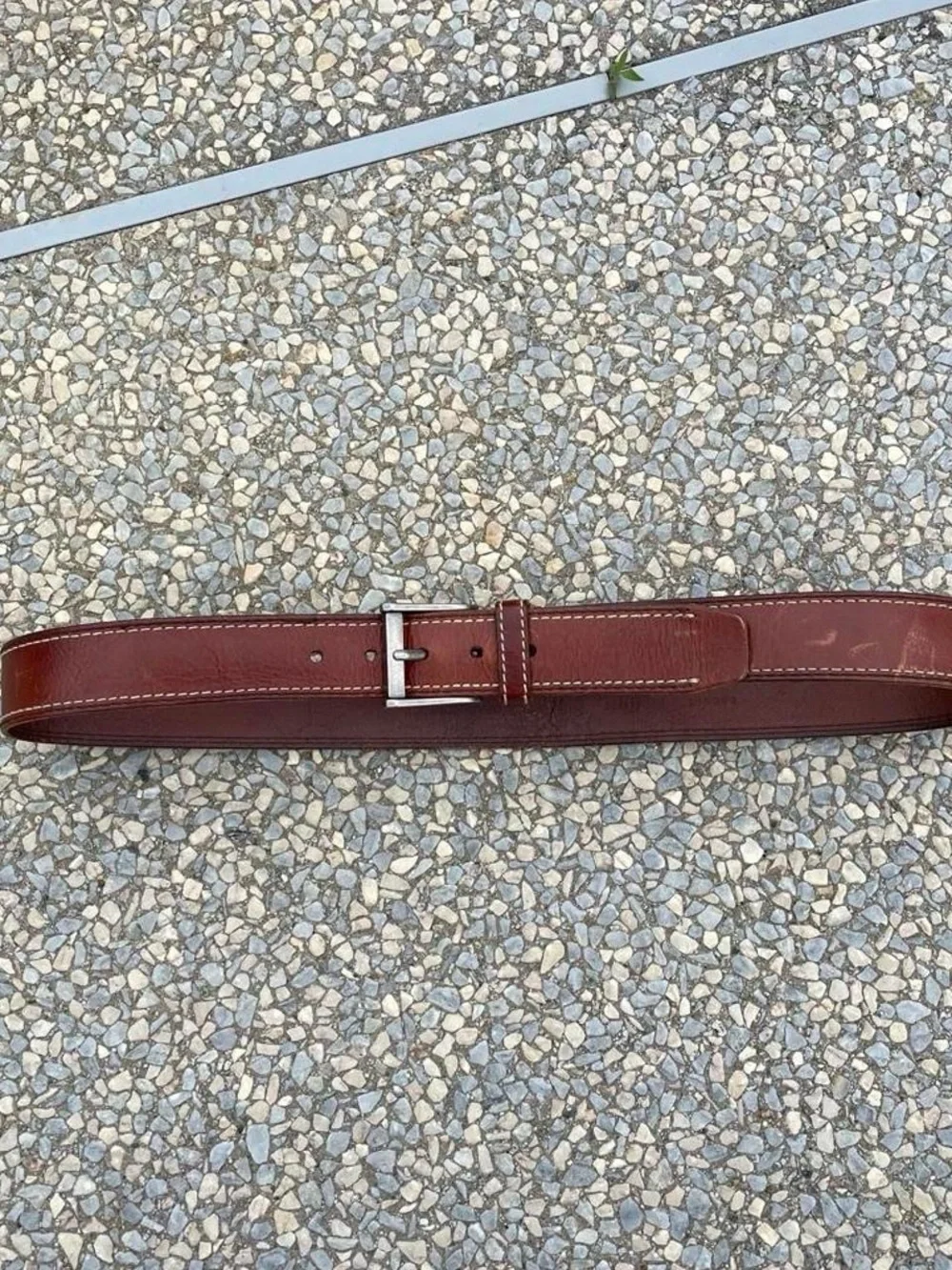 Genuine Relic Brand Men's Full Grain Brown Leather Belt with Silver Buckle